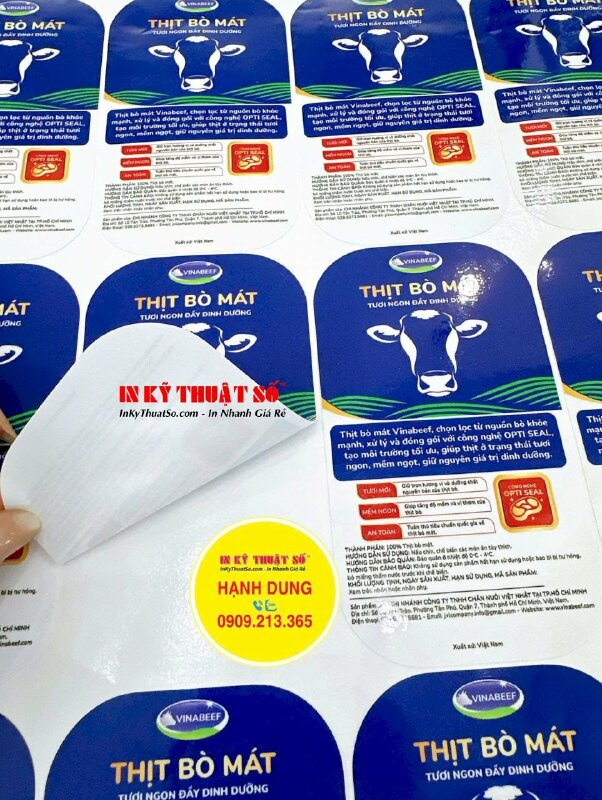 In tem nhãn thực phẩm đông lạnh thịt bò mát, in Decal sữa cán màng bóng chống nước, để được trong tủ đông/tủ mát - INKTS2984