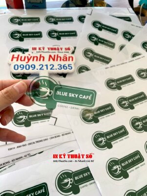 Làm tem nhãn logo quán cà phê Decal trong in màu, cán bóng, bế tem theo viền - INKTS1717