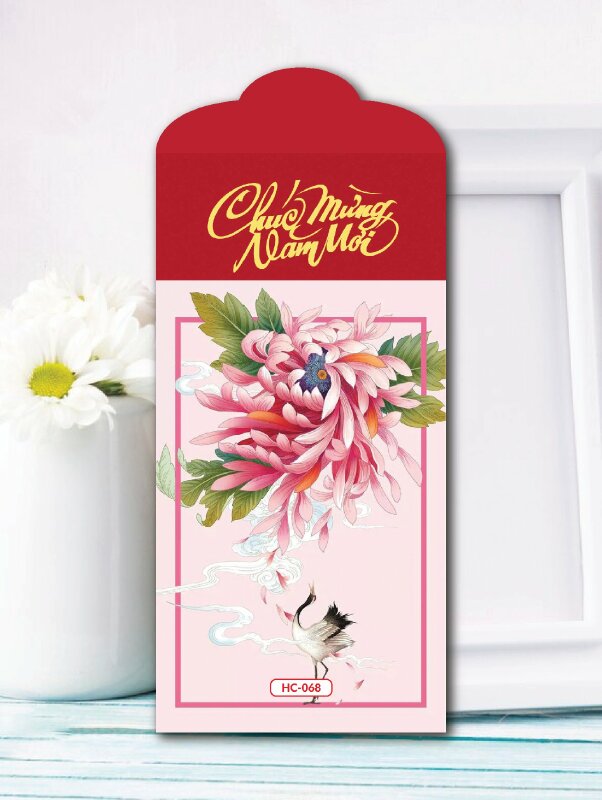 Thiết kế bao lì xì đơn giản Chim Đậu Cành Xuân - Mã HC066 - INKTS2563