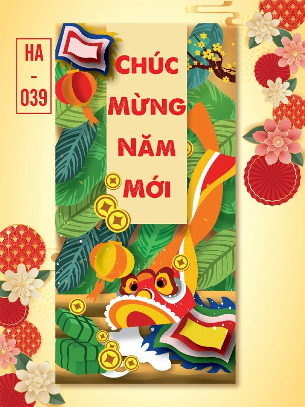 In bao lì xì màu hồng Cành Đào Khoe Sắc Thắm Mừng Xuân Mới - Mã HC099 - INKTS2596