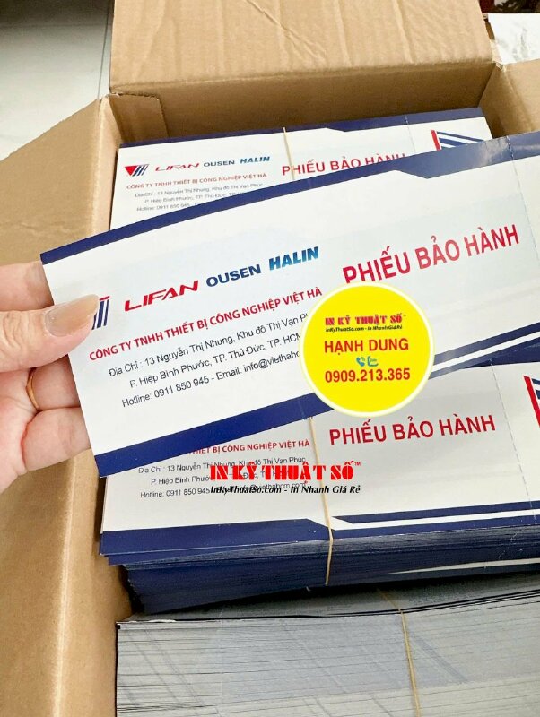 In phiếu bảo hành thiết bị máy công nông nghiệp, in Offset 2 mặt, cấn răng cưa 1 đường - INKTS2995