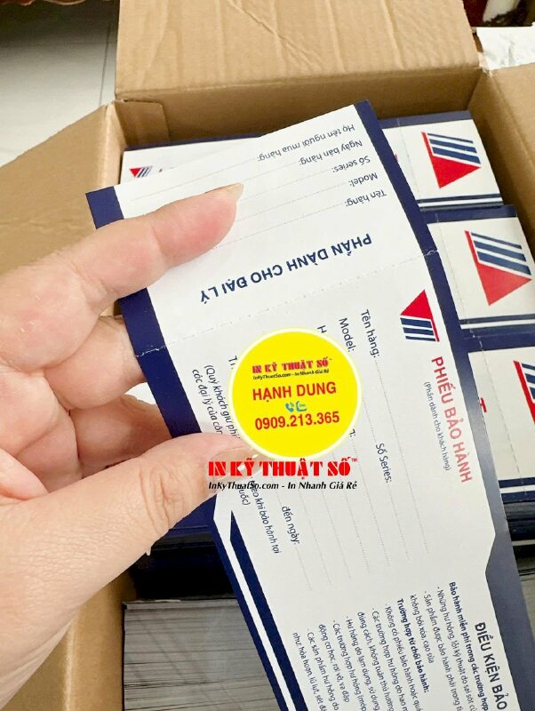 In phiếu bảo hành thiết bị máy công nông nghiệp, in Offset 2 mặt, cấn răng cưa 1 đường - INKTS2995
