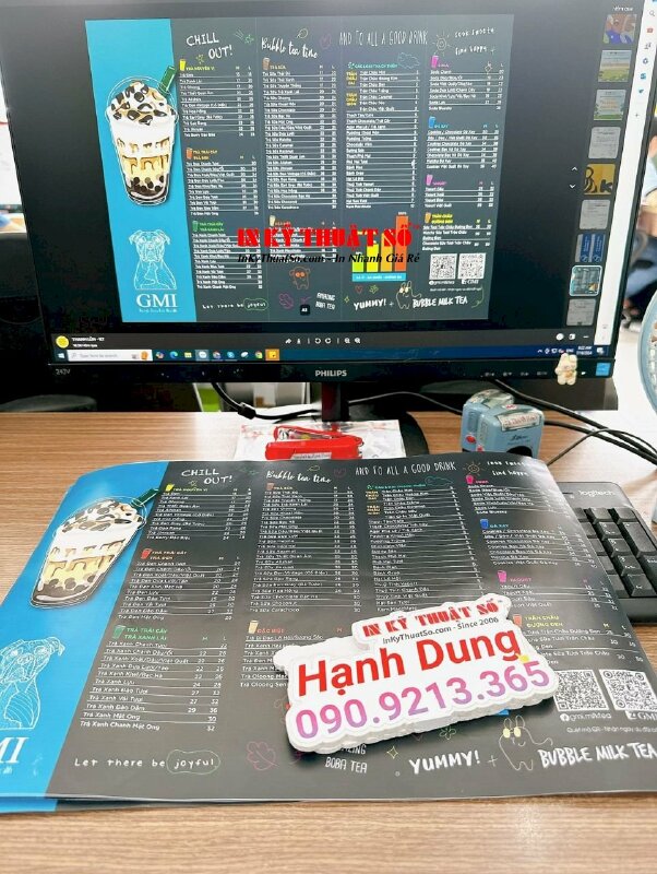 In menu thực đơn quán cơm chay, in menu tấm cầm tay ép plastic khổ A4 - INKTS1668
