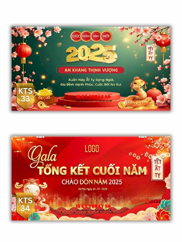 Thiết kế &amp; in phông nền Chúc Mừng Năm Mới Backdrop sân khấu Gala Tổng Kết Cuối Năm - INKTS2970