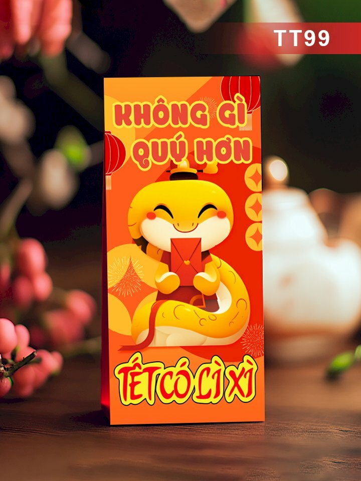 Mẫu thiết kế bao lì xì Bánh Chưng Xanh Dưa Hấu Đỏ Nhành Mai Vàng Xuân Yêu Thương - Mã NH100 - INKTS2714