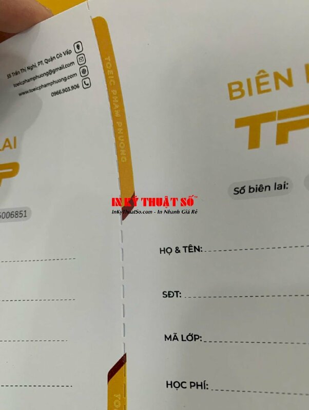 In quyển biên lai thu tiền trung tâm tiếng Anh, quyển biên lai khổ A5 - INKTS2790