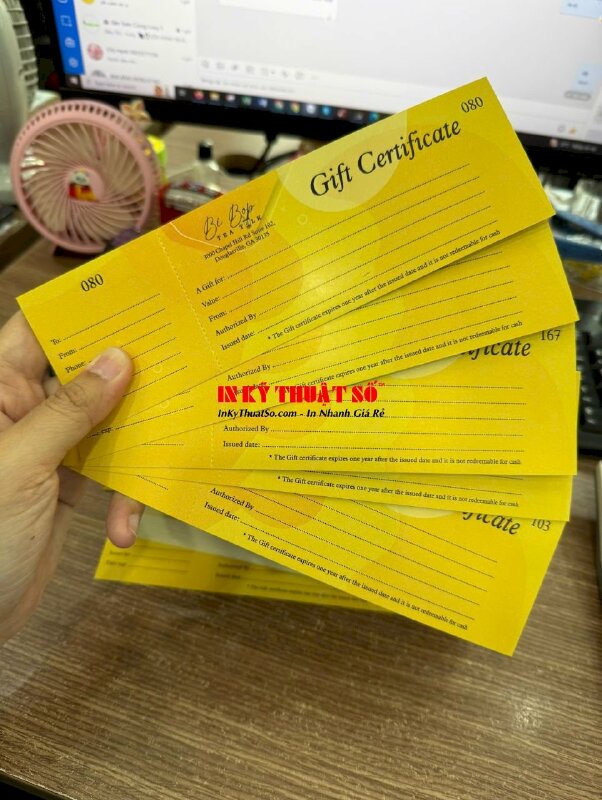 In Gift Certificate trà sữa, voucher tiếng Anh, cấn răng cưa 1 đường, đánh sổ nhảy, hàng gửi đi Mỹ từ TPHCM - INKTS3017