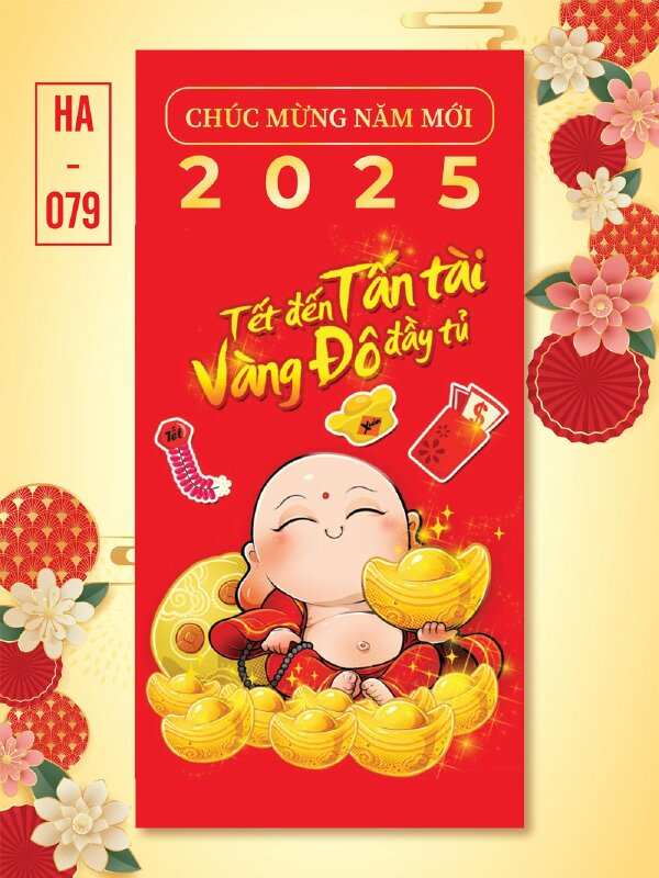 In phong bào lì xì màu vàng Hoa Sen Tài Lộc Phú Quý - Mã HA077 - INKTS2636