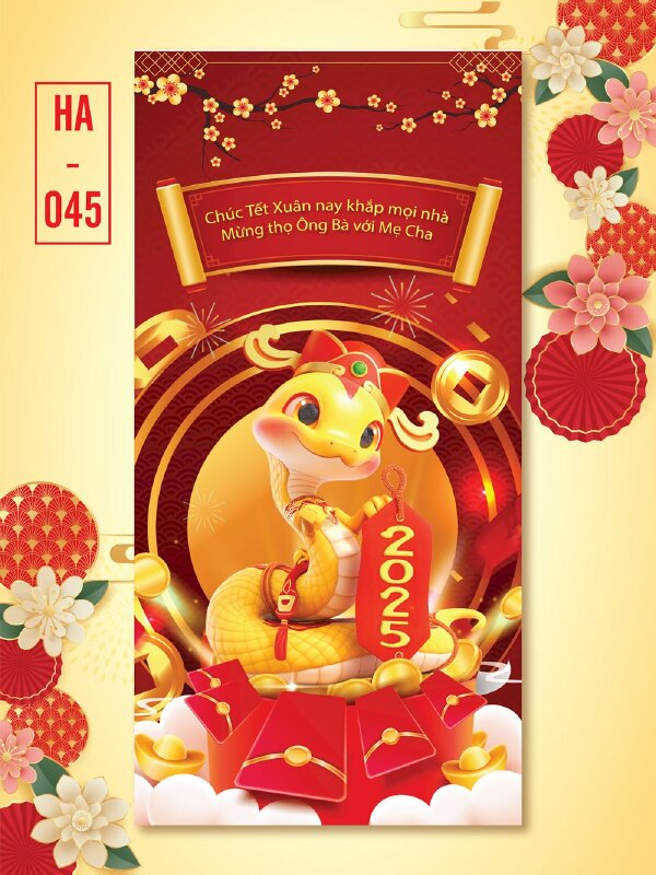 In phong bì lì xì Xuân Như Ý 2025 Rắn Chibi Cưỡi Cá Chép Ngậm Tiền Xu - Mã TT04 - INKTS2602