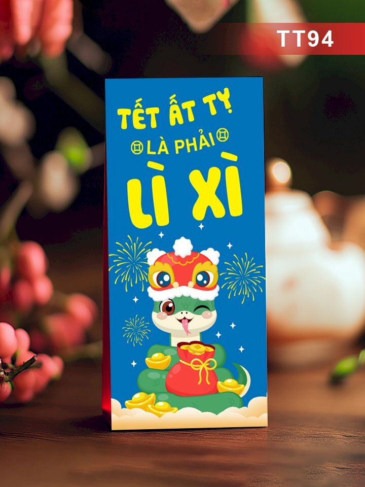 In bao lì xì Rắn Ất Tỵ Chibi cưỡi Cá Chép bên Đỉnh Vàng Tết Thả Ga - Mã NH95 - INKTS2709