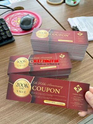 In Coupon phiếu quà tặng nhân kỷ niệm 6th Anniversary, in gift voucher song ngữ Việt - Anh - INKTS2892