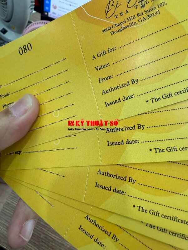 In Gift Certificate trà sữa, voucher tiếng Anh, cấn răng cưa 1 đường, đánh sổ nhảy, hàng gửi đi Mỹ từ TPHCM - INKTS3017