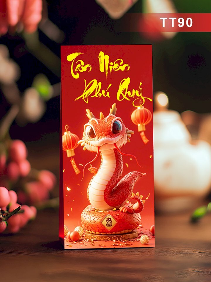 In bao lì xì bé Rắn Ất Tỵ múa Rồng chào Xuân Rộn Ràng Tết Tràn Niềm Vui - Mã NH91 - INKTS2705