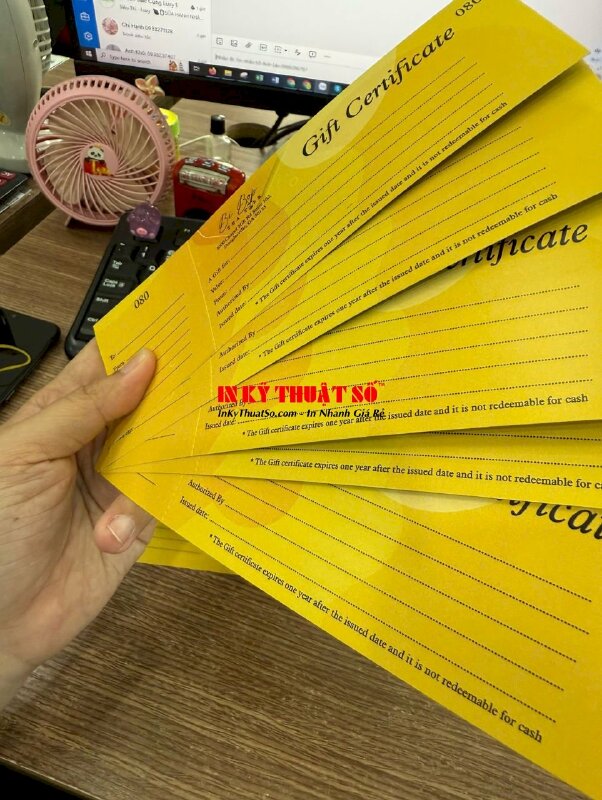 In Gift Certificate trà sữa, voucher tiếng Anh, cấn răng cưa 1 đường, đánh sổ nhảy, hàng gửi đi Mỹ từ TPHCM - INKTS3017