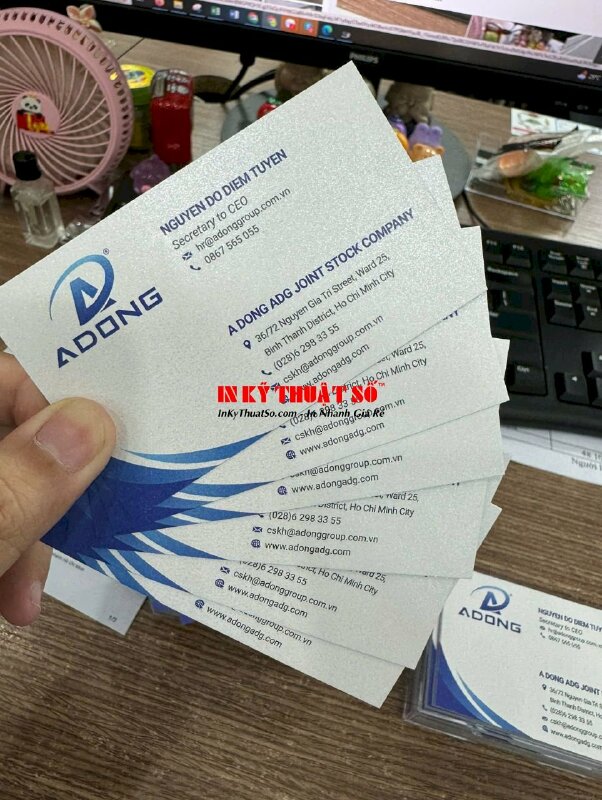 In card visit thư ký Secretary to CEO công ty cung cấp hạt nhựa, card visit giấy mỹ thuật nhũ trắng - INKTS2839