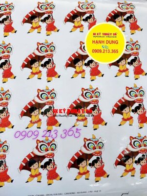 In sticker Trung thu Thiếu nhi múa lân, in Decal sữa mực dầu, cán bóng, bế tem theo viền - INKTS1993