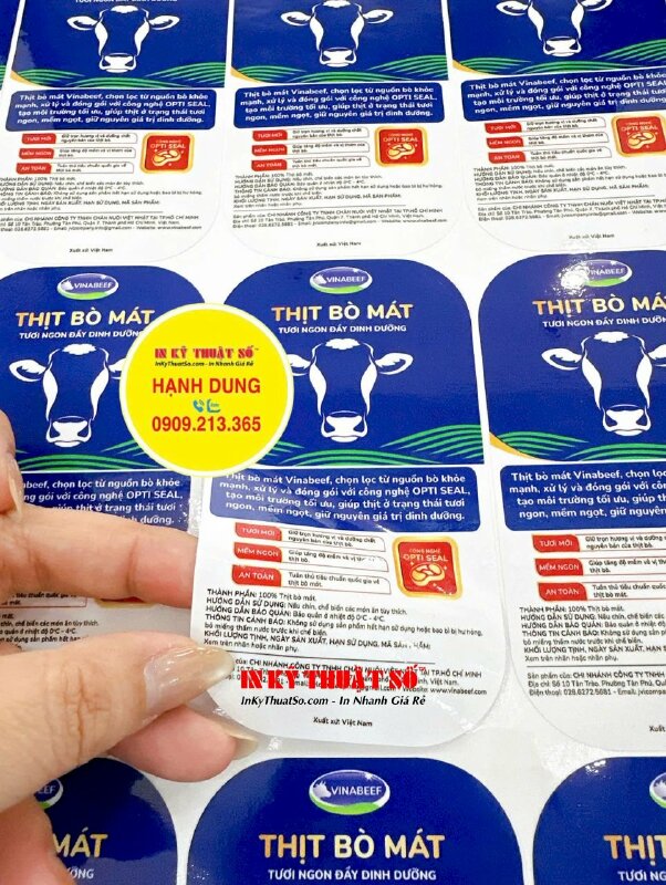 In tem nhãn thực phẩm đông lạnh thịt bò mát, in Decal sữa cán màng bóng chống nước, để được trong tủ đông/tủ mát - INKTS2984