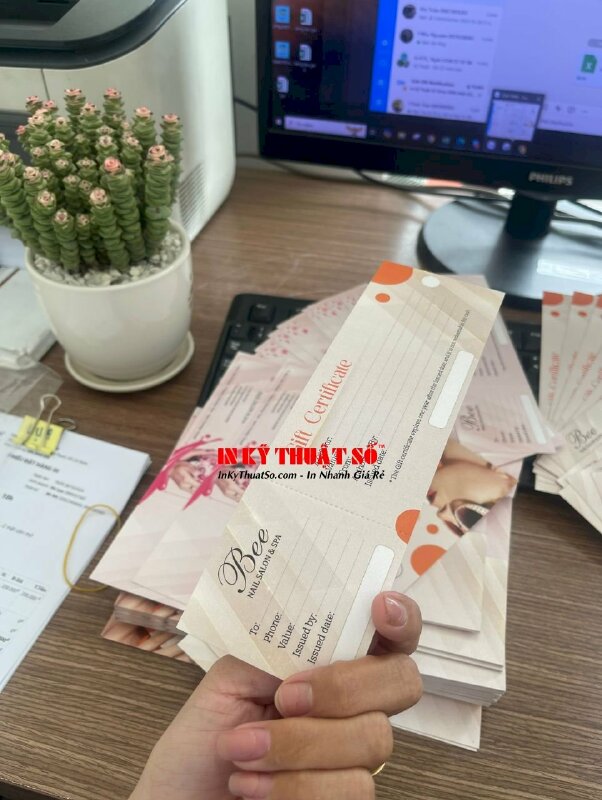 In Voucher Nail Salon &amp; Spa giấy mỹ thuật nhũ trắng, cấn răng cưa 1 đường, hàng gửi đi New Jersey Mỹ từ TPHCM - INKTS2857