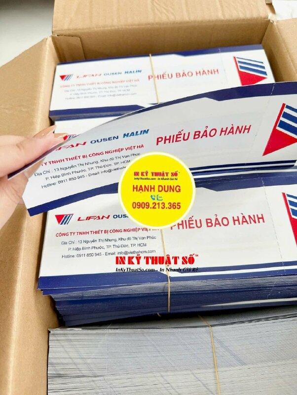 In phiếu bảo hành thiết bị máy công nông nghiệp, in Offset 2 mặt, cấn răng cưa 1 đường - INKTS2995