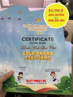 In giấy chứng nhận certificate giải thưởng cuộc thi Toán Tính Nhanh song ngữ Việt Anh - INKTS1693