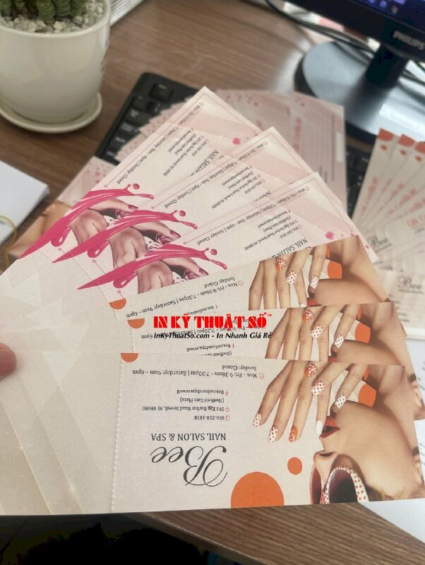 In Voucher Nail Salon &amp; Spa giấy mỹ thuật nhũ trắng, cấn răng cưa 1 đường, hàng gửi đi New Jersey Mỹ từ TPHCM - INKTS2857