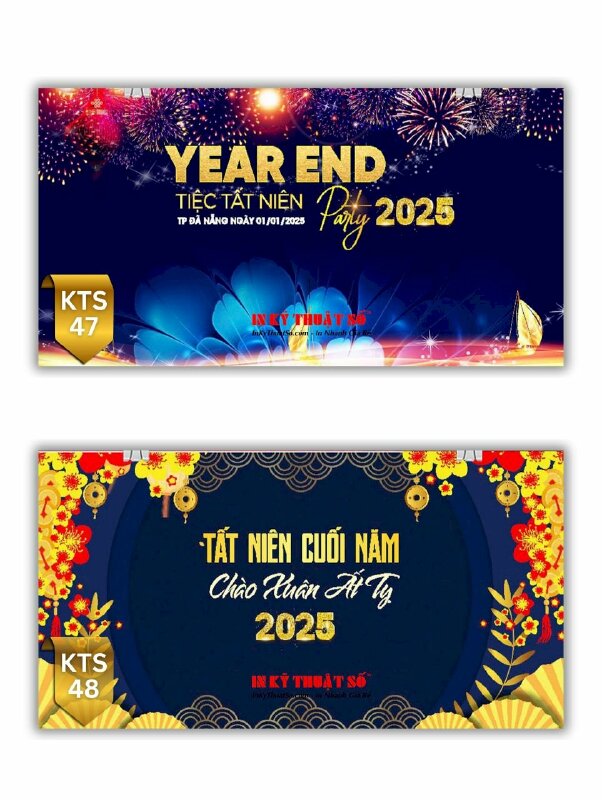Thiết kế &amp; in Backdrop tone Xanh Dương &amp; Vàng tiệc Year End Party Tất Niên công ty - INKTS2977