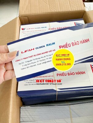 In phiếu bảo hành thiết bị máy công nông nghiệp, in Offset 2 mặt, cấn răng cưa 1 đường - INKTS2995
