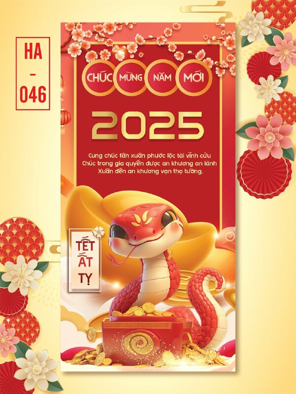 Chuyên nhận thiết kế &amp; sản xuất bao lì xì Chúc Mừng Năm Mới 2025 Tết Ất Tỵ - Mã HA044 - INKTS2603