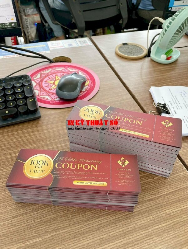 In Coupon phiếu quà tặng nhân kỷ niệm 6th Anniversary, in gift voucher song ngữ Việt - Anh - INKTS2892