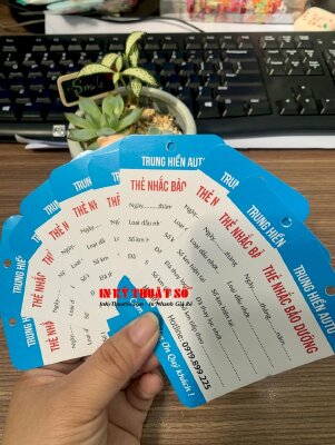 Làm thẻ nhắc bảo dưỡng cho trung tâm Auto, có thông tin ngày tháng năm, loại dầu nhớt, hotline, lời cảm ơn khách - INKTS1731