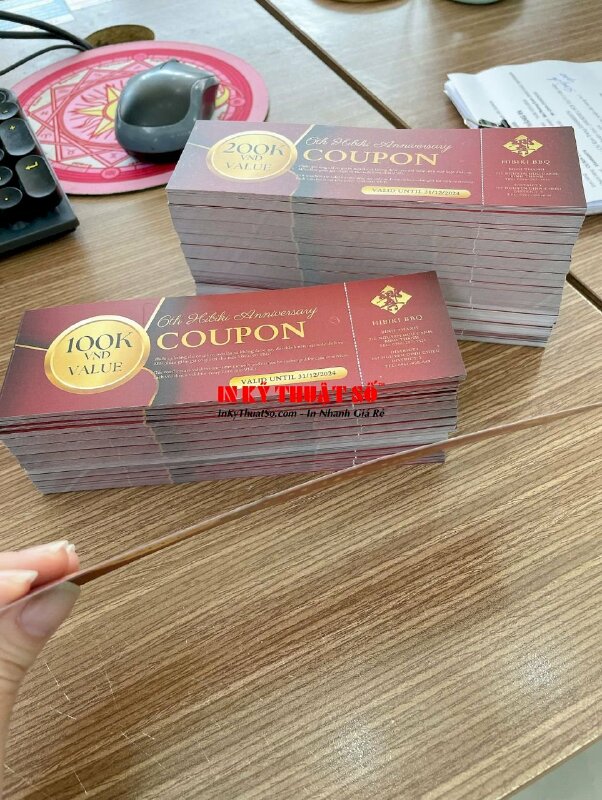 In Coupon phiếu quà tặng nhân kỷ niệm 6th Anniversary, in gift voucher song ngữ Việt - Anh - INKTS2892