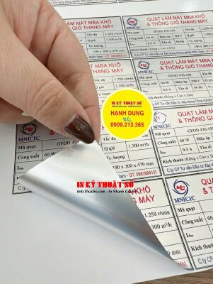Tem bạc thông số quạt làm mát &amp; thông gió thang máy, Decal bạc in laser, bế chừa viền - INKTS2868
