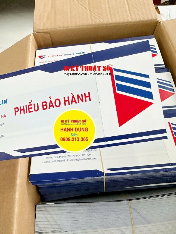 In phiếu bảo hành thiết bị máy công nông nghiệp, in Offset 2 mặt, cấn răng cưa 1 đường - INKTS2995