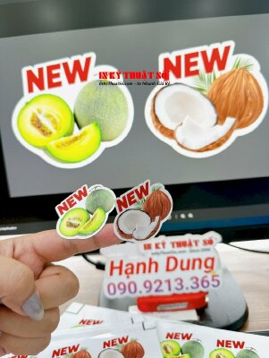 In tem nhãn sticker trái cây, sticker dưa lưới, sticker dừa sáp từ Decal sữa, bế theo viền - INKTS1669
