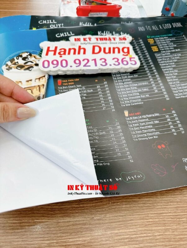 In menu thực đơn quán cơm chay, in menu tấm cầm tay ép plastic khổ A4 - INKTS1668