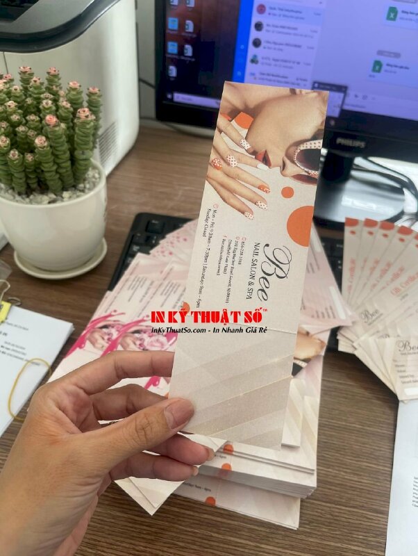 In Voucher Nail Salon &amp; Spa giấy mỹ thuật nhũ trắng, cấn răng cưa 1 đường, hàng gửi đi New Jersey Mỹ từ TPHCM - INKTS2857