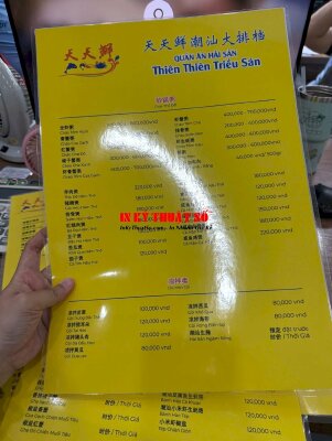 In tờ menu quán hải sản song ngữ Việt Trung, in menu giấy ép plastic khổ A3 - INKTS2919
