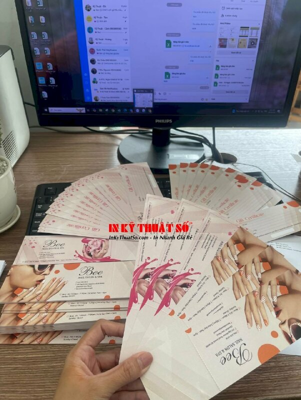 In Voucher Nail Salon &amp; Spa giấy mỹ thuật nhũ trắng, cấn răng cưa 1 đường, hàng gửi đi New Jersey Mỹ từ TPHCM - INKTS2857