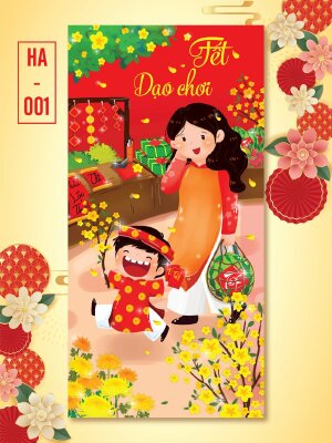 Mẫu thiết kế bao lì xì Mẹ &amp; Bé Dạo Chơi Têt - Mã HA001 - INKTS2639