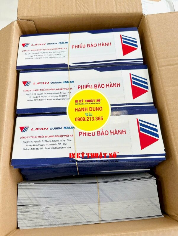 In phiếu bảo hành thiết bị máy công nông nghiệp, in Offset 2 mặt, cấn răng cưa 1 đường - INKTS2995